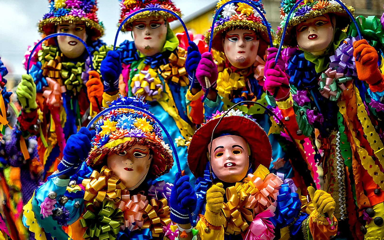Traditional costumed performers from a Latino cultural celebration and festival